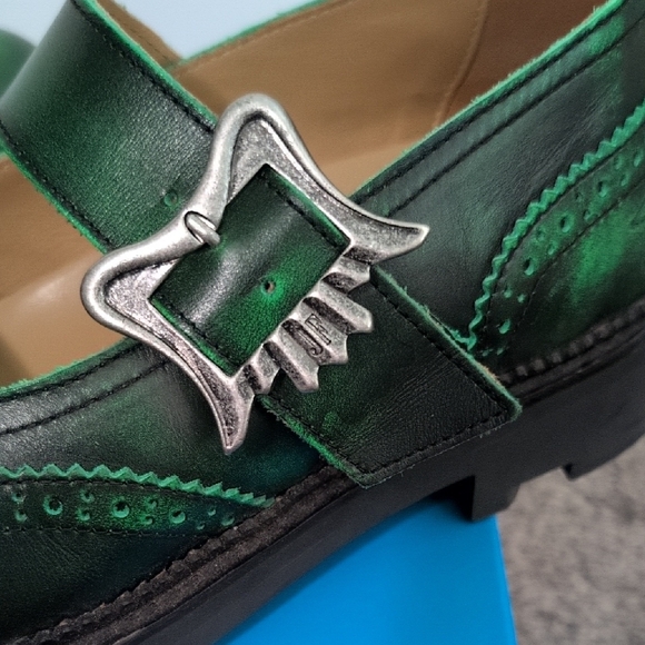 John Fluevog Emerald Green Brogue Mary Janes - Picture 4 of 8